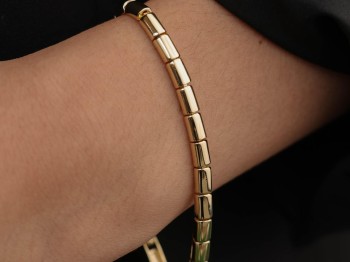 Gold Pürüzsüz Silindir Linkli Çelik Bileklik