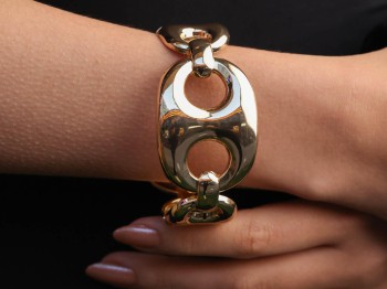 Gold Ekstra Geniş Oval Geçişli Çelik Zincir Bileklik