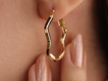 Gold Geometrik Altıgen Formlu Çelik Halka Küpe