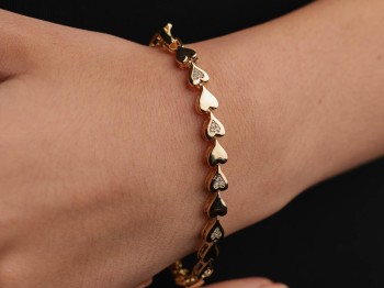 Gold Zirkon Taşlı Sıralı Kalp Çelik Bileklik