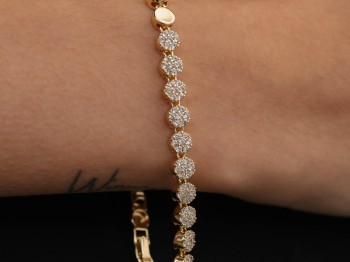 Gold Zirkon Taşlı Sıralı Yuvarlak Küme Çelik Bileklik