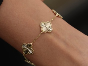 Gold Kalemli Yonca Figürlü Çelik Zincir Bileklik