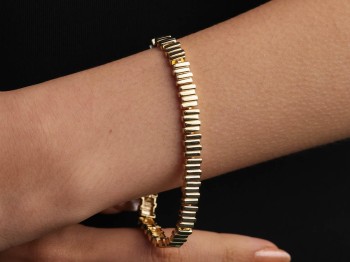 Gold Baget Formlu Sıralı Modern Çelik Bileklik