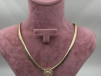 Gold Taşlı Yuvarlak Detaylı Zincir Kolye