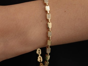 Gold Zirkon Taşlı Alternatif Geometrik Linkli Çelik Bileklik