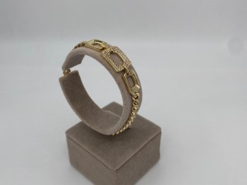 Zirkon Detaylı Geometrik Gold Bileklik